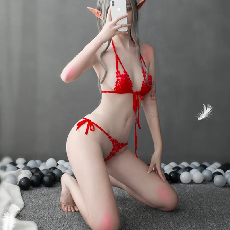 

Цветочный бандаж, бикини, кружевная Просвечивающая эротическая одежда для сна, комплект нижнего белья с открытой промежностью, порно, 3 летн...