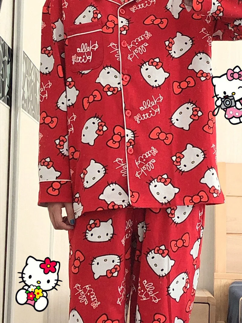 Новинка Милая женская пижама весна-осень чистый хлопок красный с длинным рукавом