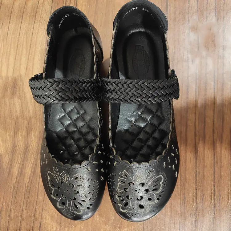 Xiuteng Original Genuine Leather Soft Women Flats Shoes Comfort Casual Mary Jane Shoes Pleated Handmade Leisure Ladies Sandals