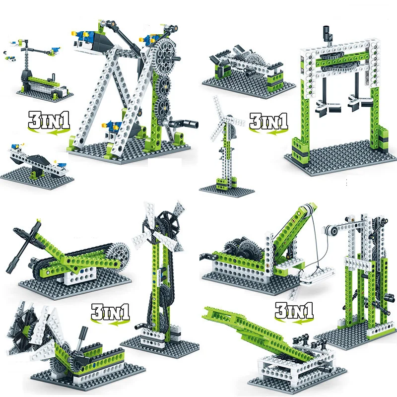 

Kids 3IN1 Assembling Physics Building Blocks Engineering Mechanical Gear Brick Educational Science Stem Toys for Children