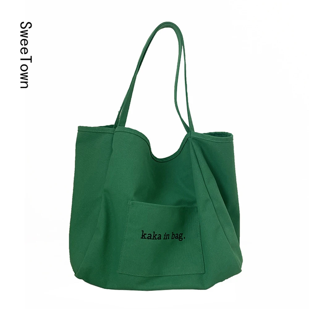 

Sweetown Women Casual Tote Bag Large Capacity Shopping Bag Eco Shoulder Bag For Women 2022 Ladies High Quality Canvas Handbag