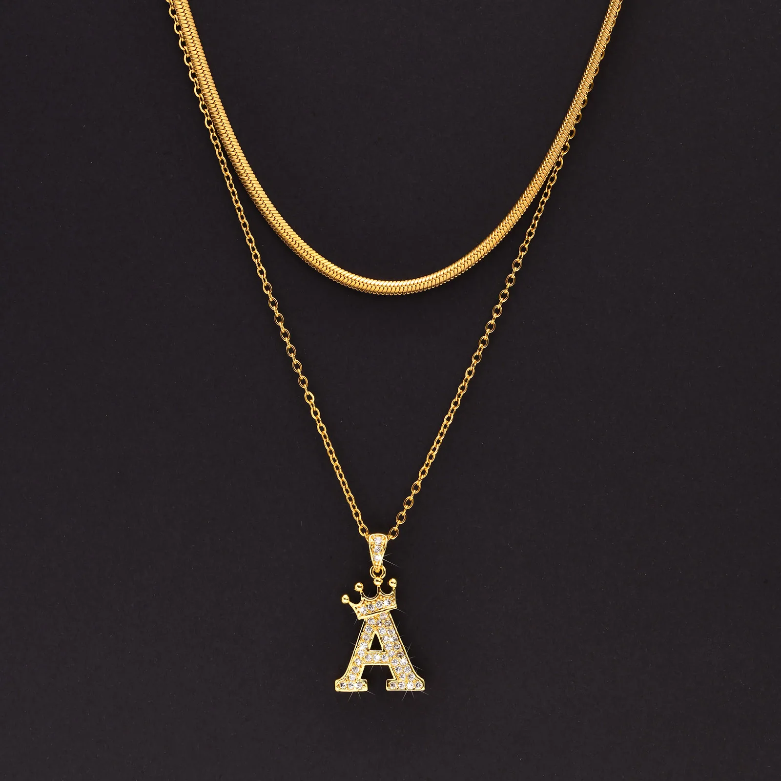 

Men Initial A-Z Crown Alphabet Name Pendant Necklaces,Gold Color Stainless Steel Snake Rope Curb Figaro Box Wheat Chain Collar