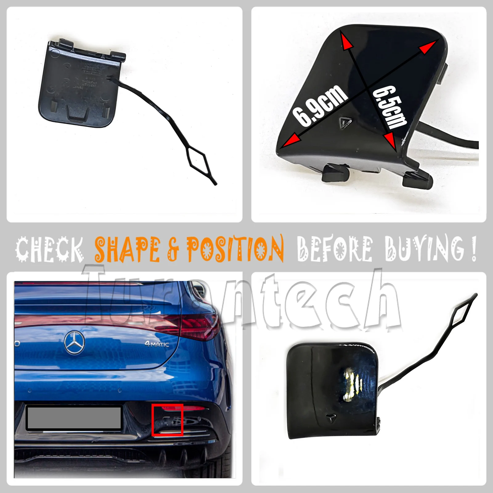 

Rear Tow Cover for 23-up Mercedes Benz EQE W295 EQE300 EQE350 EQE450 EQE43 EQE53 AMG 4MATIC Hook EYE CAP