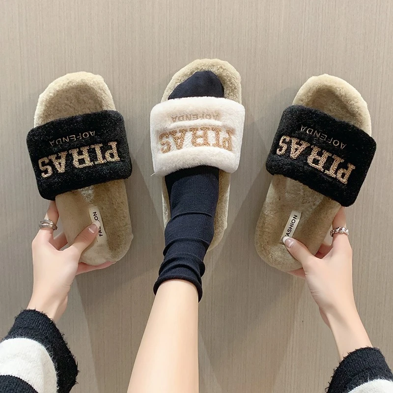 Modern Slippers Winter Faux Fur  Zapatos De Mujer Indoor  Low (1cm-3cm) зимние теплые тапочки Zapatillas Mujer