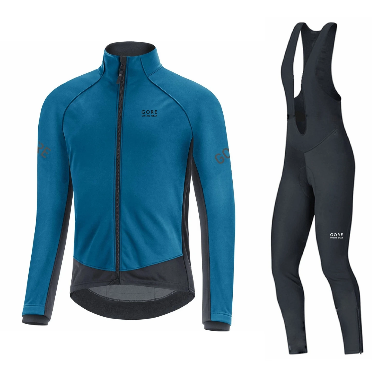 

GORE Winter Cycling Set Thick Thermal Fleece Jacket Hot Bicycle Clothing Men Long Wool Tops Road Bike Jersey Suit Warm Bib Pants