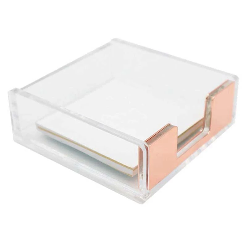

Clear Acrylic Rose Gold Self-Stick Note Pad Holders Memo Note Regular Hexahedron Holder Dispenser 3.5X3.3 Inch For Office Home S