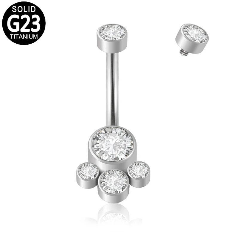 

G23 Titanium Navel Belly Button Ring Cluster Zircon Internally Threaded Top Sexy Dangling Belly Piercing Jewelry Navel Rings