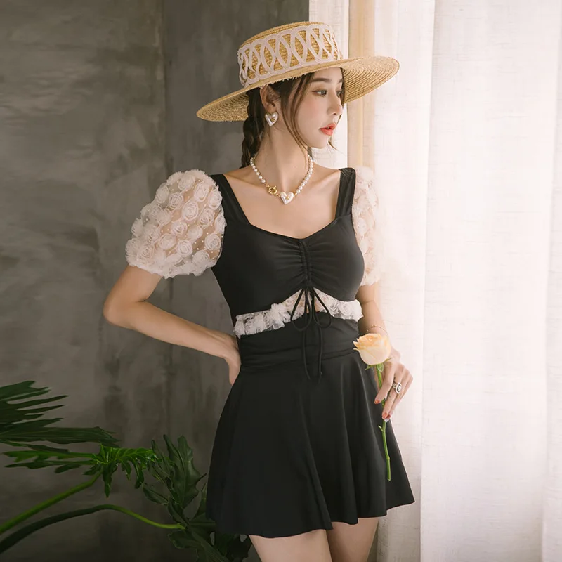 

2022 Plus Size Bathing Suit Bikini Set One Piece Swimsuit Female Beachwear New Women Backless Ins Two Bubble Dress With Short