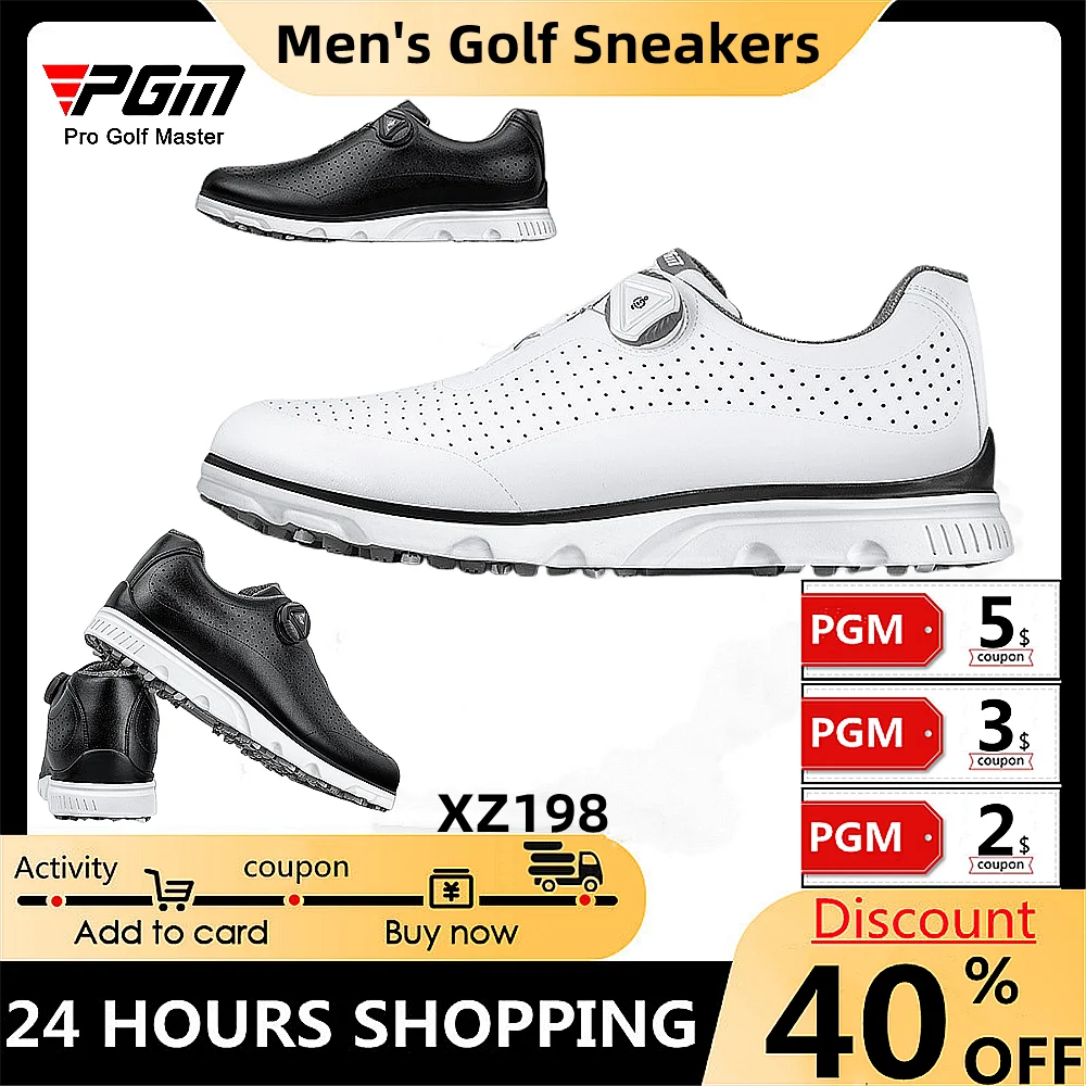 Men's Golf Sneakers Breathable Rotating Laces Anti-Slippage Men's Shoes Lightweight Sports Microfiber Leather Golf Shoes Soft