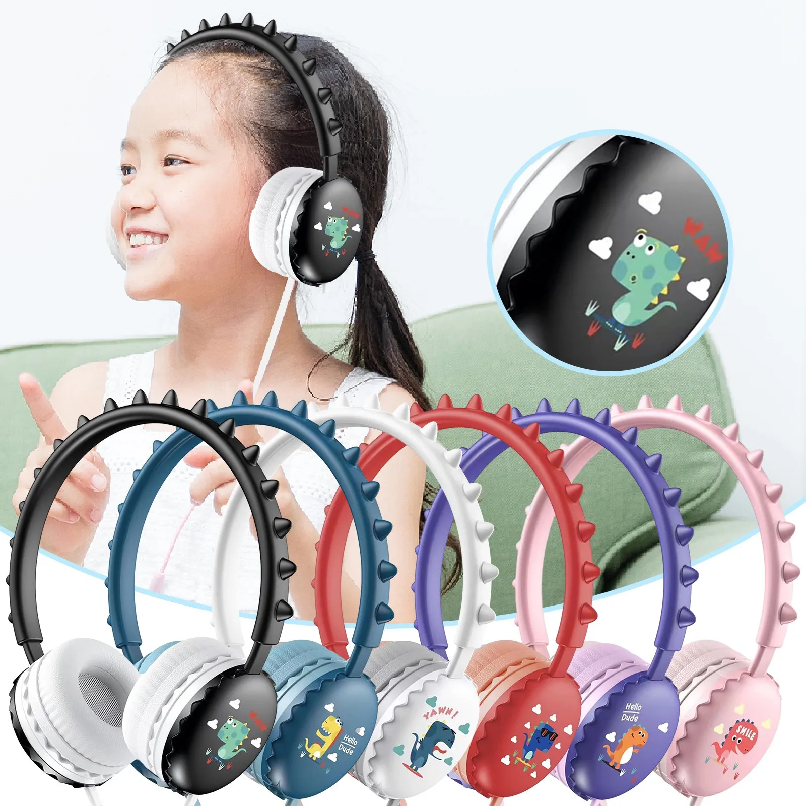 

Cute Dinosaur Wired Children Headphones For Kids Boys Stereo Child Cartoon Cell Phone Wired Gaming Headsets With Microphone