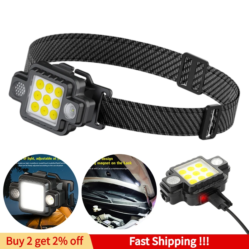 

Multi-function Work Lamp XPG+COB Headlamp with Magnet Camping Lamp Flashlight USB Rechargeable Running Night Fishing Headlight