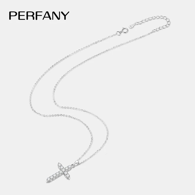 PERFANY все муассанитовое ожерелье для женщин S925 чистое серебро крест дизайн кулон лабораторный сертифицированный бриллиант модные украшения (art.: 3920cd15ab7ec) - 3920cd15ab7ec