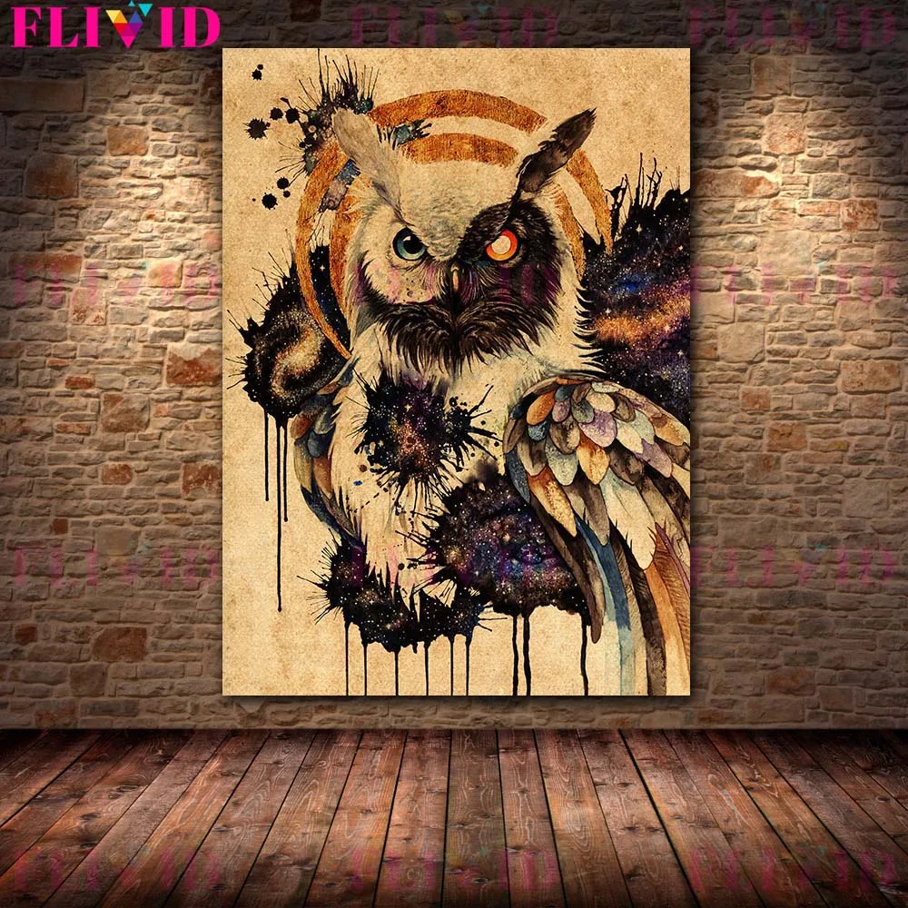 Винтажная Картина на холсте Сова и ворота времени ведьма волк мертвая кость