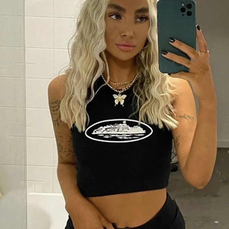 

Кроп-топы Y2k 2022, привлекательная футболка без рукавов, топы, Женская майка с круглым вырезом, повседневная кофта, Летняя короткая детская фут...