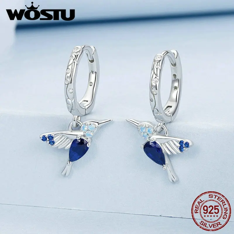 Женские серьги-подвески в виде Колибри из серебра 925 пробы