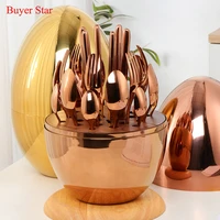 high end 24 pieces knife fork spoon set fashion rose gold egg tableware set stainless steel 6 persons flatware set with gift box