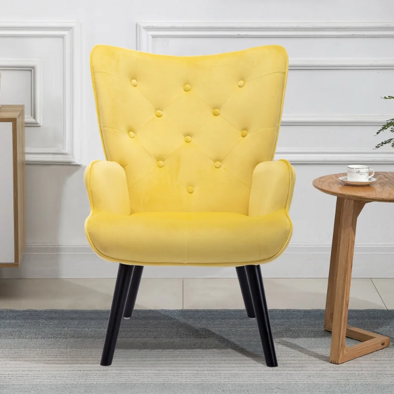 

COOLMORE Accent Chair Living Room/Bed Room\ Modern Leisure Chair Yellow Solid Wood [US Stock]