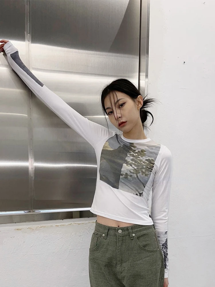 Футболка женская базовая с длинным рукавом и винтажным принтом Y2k