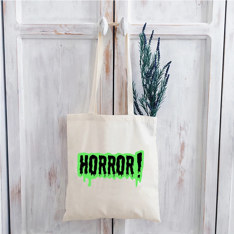 

Horror! Woman Tote Bag Halloween Horror Movie Custom Shopping Bags Gothic Fashion Cute Bag Women Halloween Reusable Print