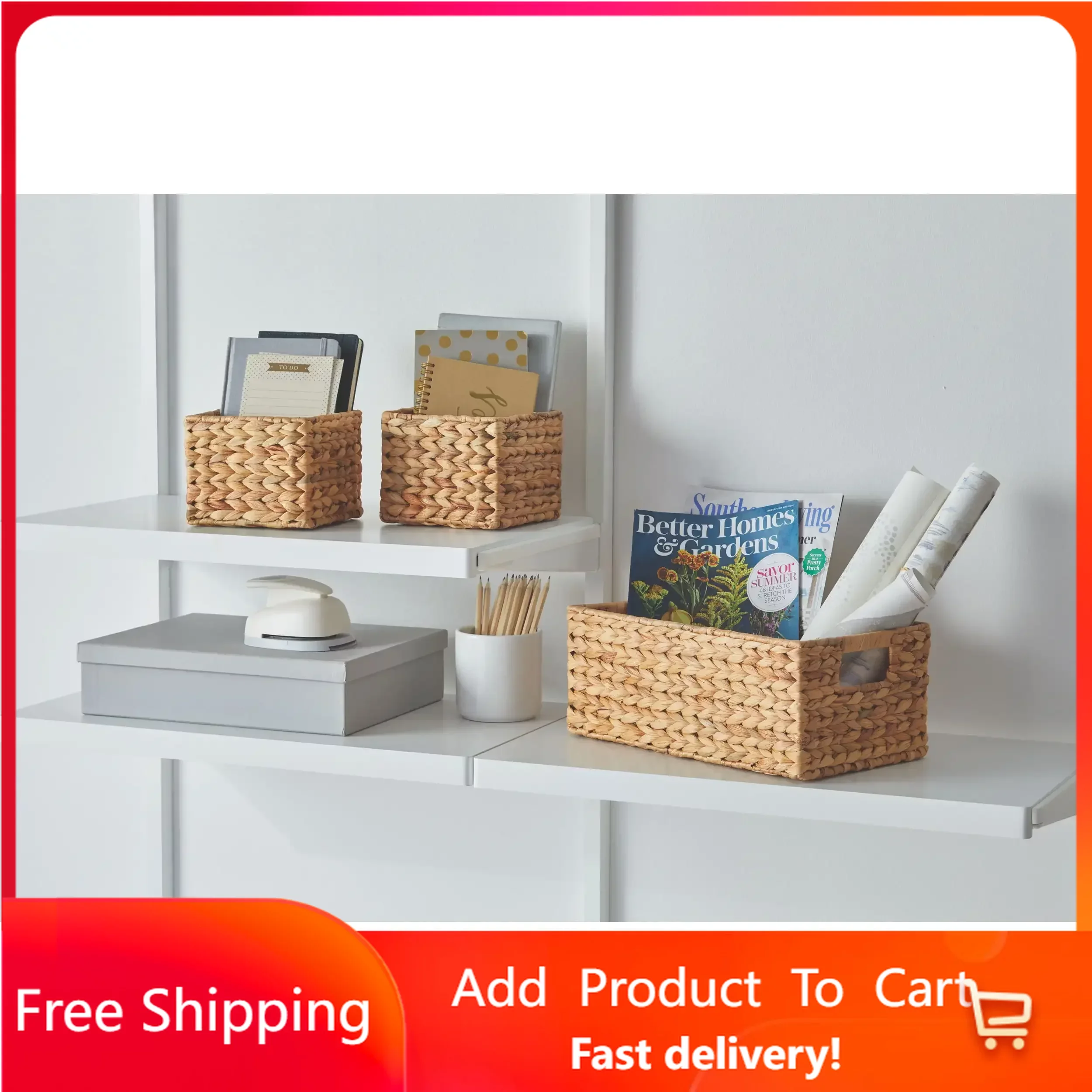 

Woven Natural Water Hyacinth Basket, Set of 3， storage basket Free Shipping