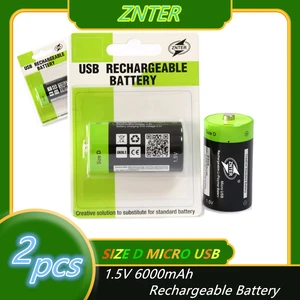 ZNTER 2pcs 1.5V 6000mAh USB Rechargeable D Battery Recycle Multifunctional Charged Lithium Polymer Play And Plug Drop shipping