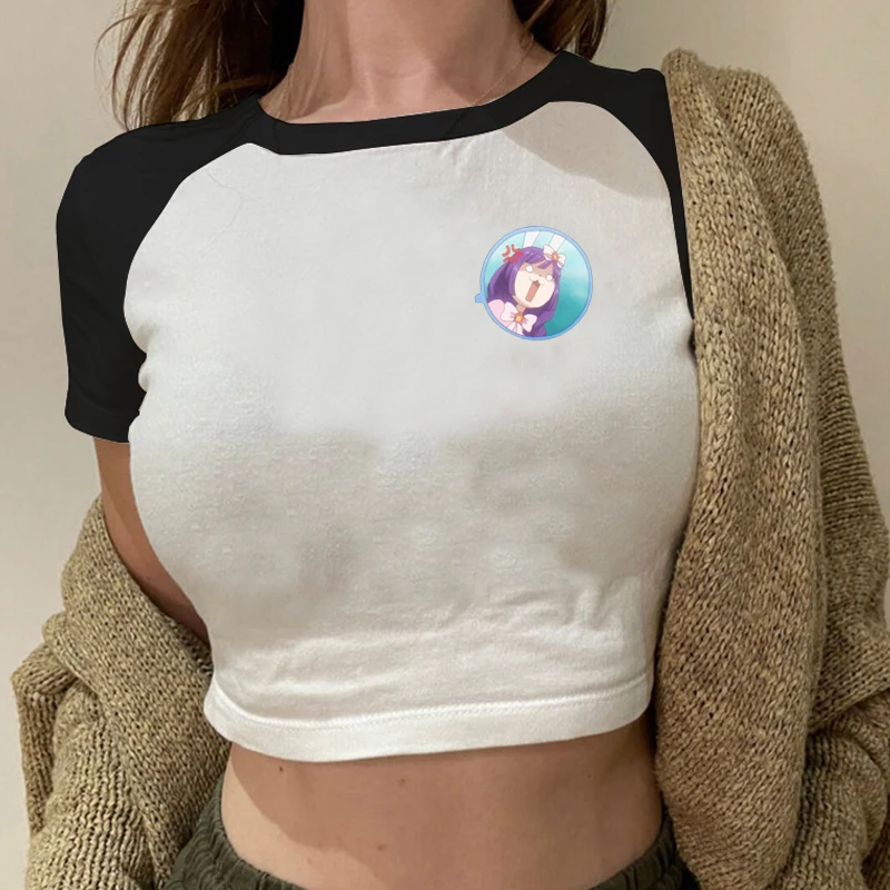 

Женская Винтажная футболка с круглым вырезом, укороченные топы в стиле пэчворк, милая аниме-футболка с графикой 90-х, уличная одежда для девочек, детские футболки, белые футболки