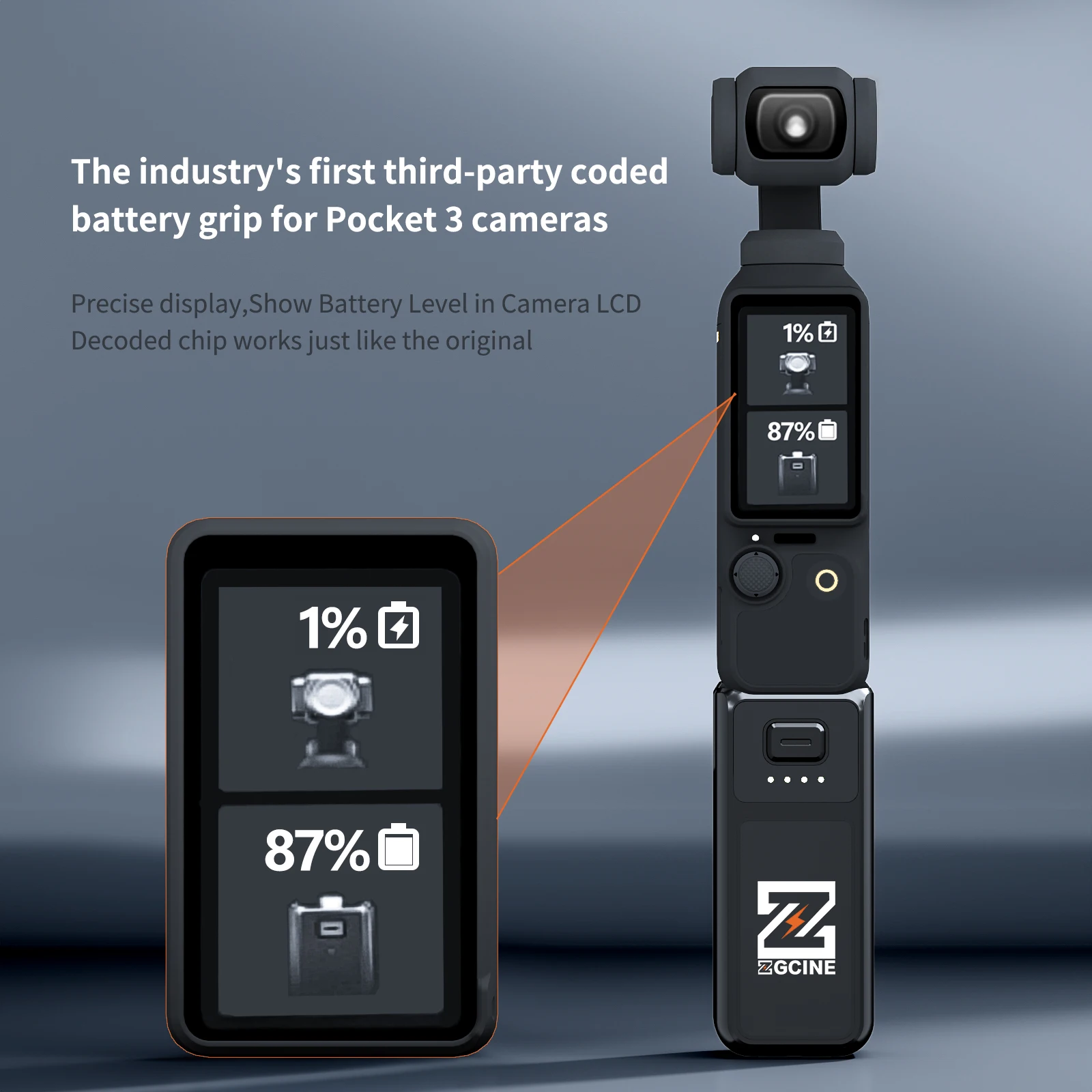 Фото ZGCINE Osmo Pocket 3 Ручка аккумулятора PK-H01 17 Вт PD Ручка аккумулятора с быстрой зарядкой 3200 мАч для DJI Pocket 3, Поддержка передачи данных №2