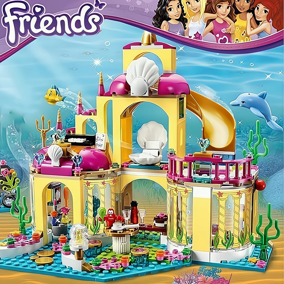 

Princess Ariel Mermaid Underwater Palace Dream Castle Building Blocks Children's Building Toys Elsa Girls' Series Christmas Gift