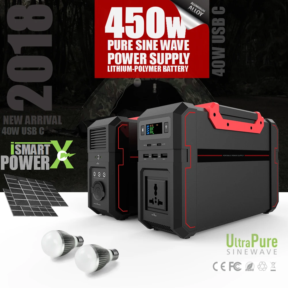 

450W Lithium Battery Solar Power Storage Generator Inverter 120000mah AC 110V 220V UPS For Outdoor Power Supply