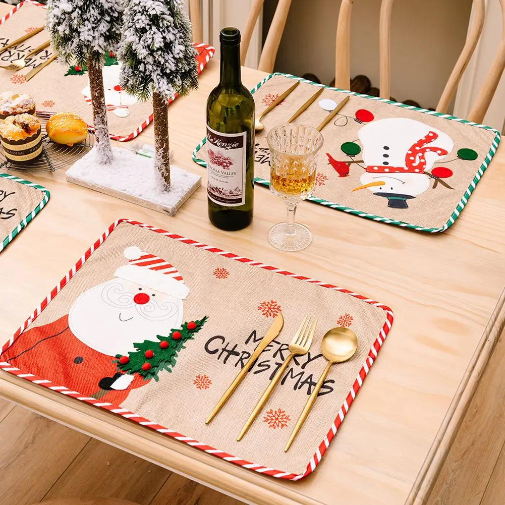

Brand New Place Mat Placemats Christmas Party Christmas Supplies Creative Embroidered Placemat Waterproof Table