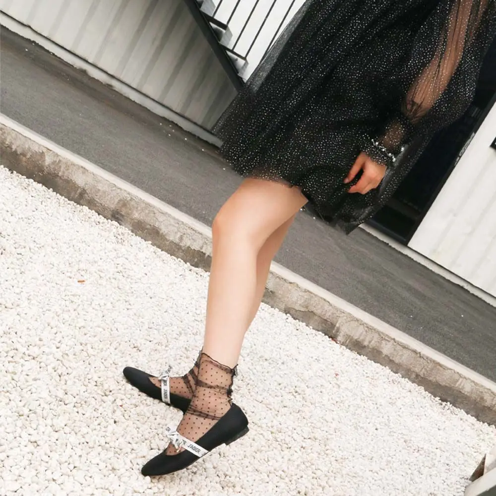 Женские модные носки в горошек из тюля для платья нейлоновые стеклянные чулки