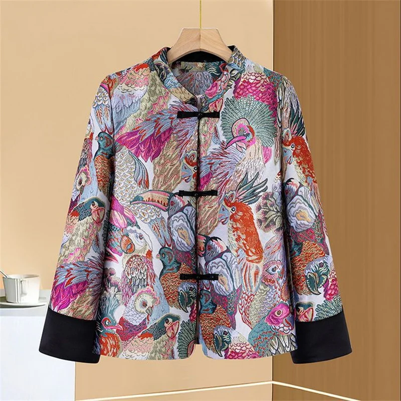 Куртка женская с вышивкой и пряжкой однобортный жакет принтом модное пальто в