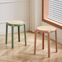nordic plastic rattan stool modern minimalist small apartment home stackable thickened bench dining table and chair round stool