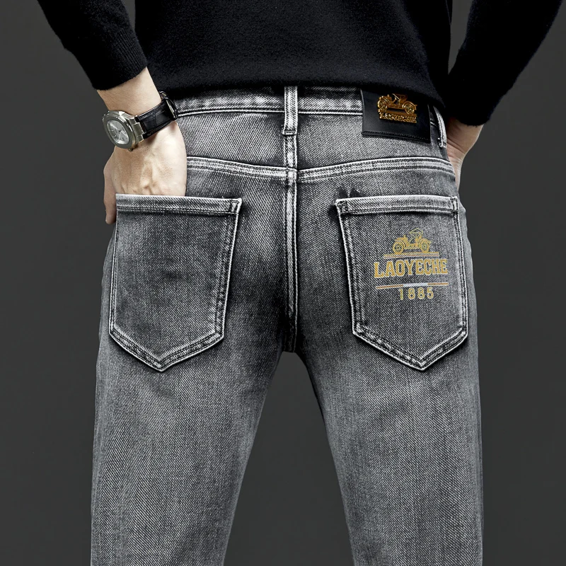 Новые эксклюзивные эластичные мужские джинсы с принтом в стиле ретро черные и