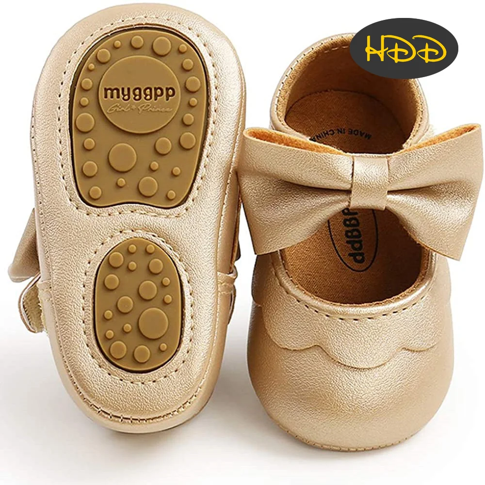 

HDD Baby Girls Flats with Bowknot Non Slip Newborn Infant Toddler First Walker Shoes