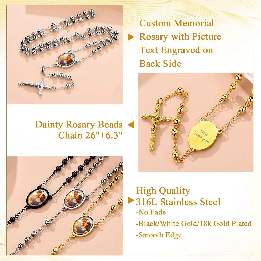 Памятная фотография Женская католическая четки бисер медаль и крест Y ожерелье