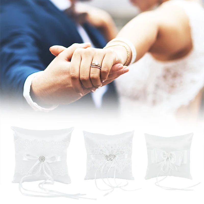 

Bow Lace Ring Pillow European Vintage Ribbon Rings Holder For Romantic Wedding Party Rings Cushion Decoration Engagement Supply