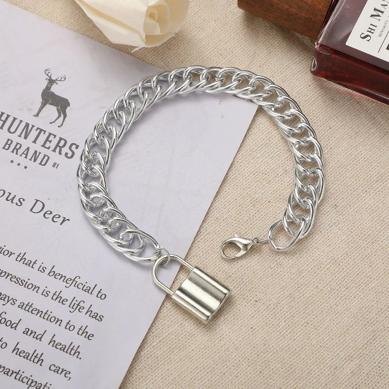 

Women Thick Chain Hip-hop Wind Lock Pendant Alloy Anklets 2021 Personality Barefoot Jewelry