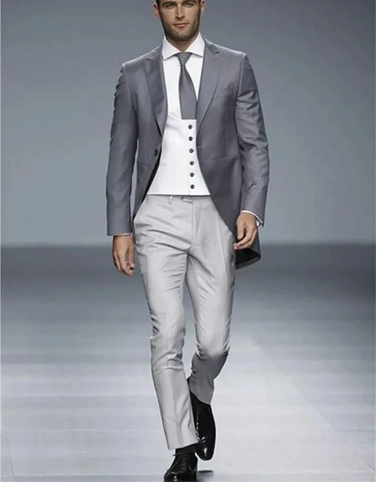 Фото Мужской классический костюм-тройка Slim Fit для вечерних мероприятий, серый фрак, пиджак для жениха, свадебный, для выпускного, 3 предмета №1