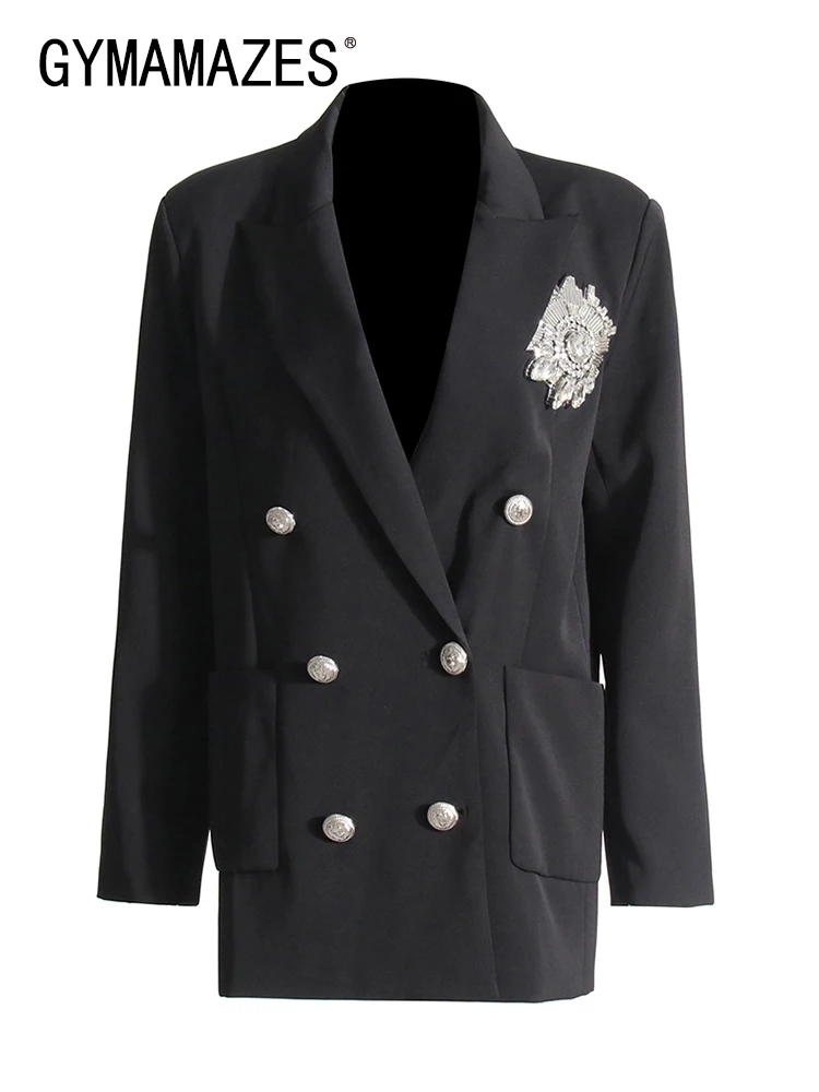 

Блейзер Женский двубортный составного кроя с английским воротником и длинным рукавом