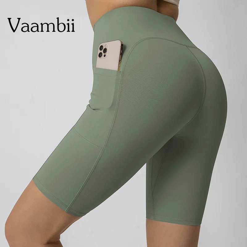 

High Waist Fitness Shorts Women's Pocket Sports Shorts Female Seamless Long Workout Running Breechcloth Sportswear Gym Clothing