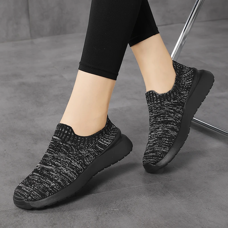 STRONGSHEN Women Sock Shoes Vulcanized Slip On Mesh Sneakers Women New Flat Shoes Vulcanize Shoes Zapatillas Mujer Casual Chauss