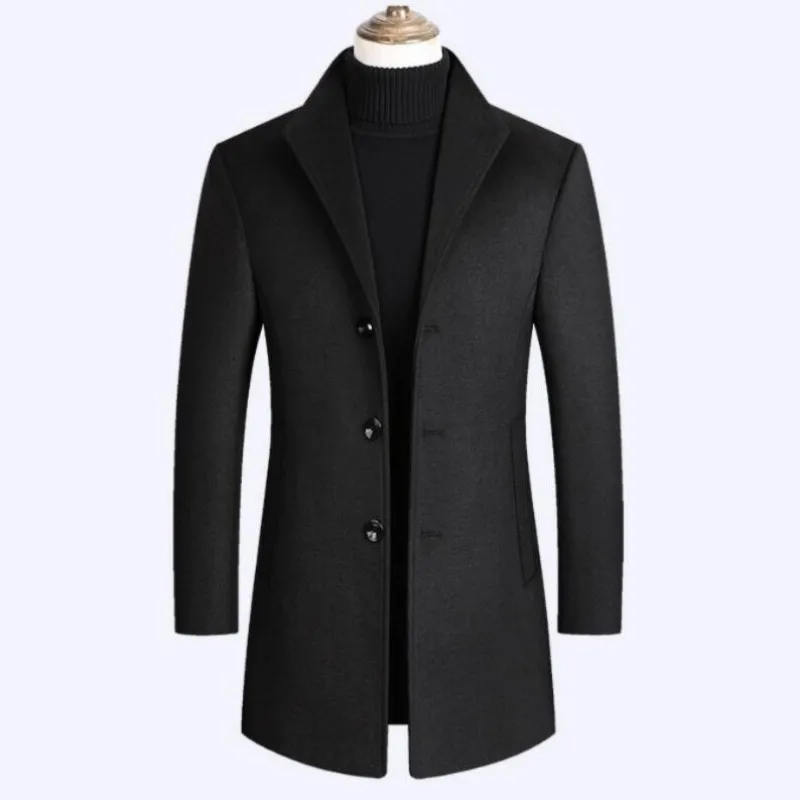 

Autumn Winter New Men's Casual Boutique Long Wool Coat Male Solid Color Lapel Single Breasted Trench Blends Jacket Windbreaker