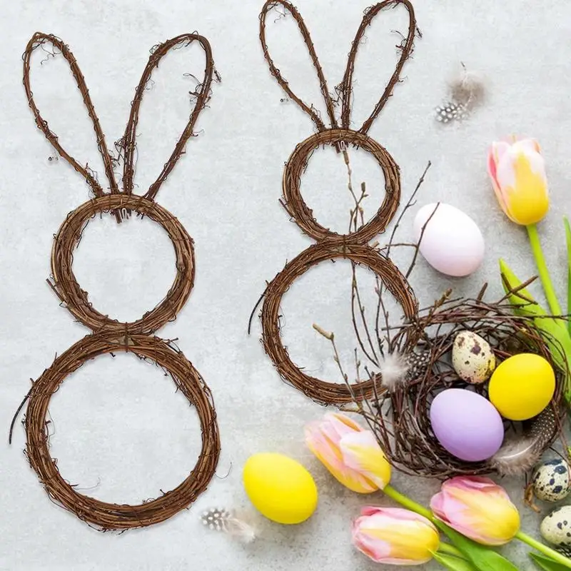 

Hot Easter Bunny Wreath Decoration DIY Folded Rattan Wreath Base Easter Decorations For Home Handmade Rabbit Farmhouse Decor