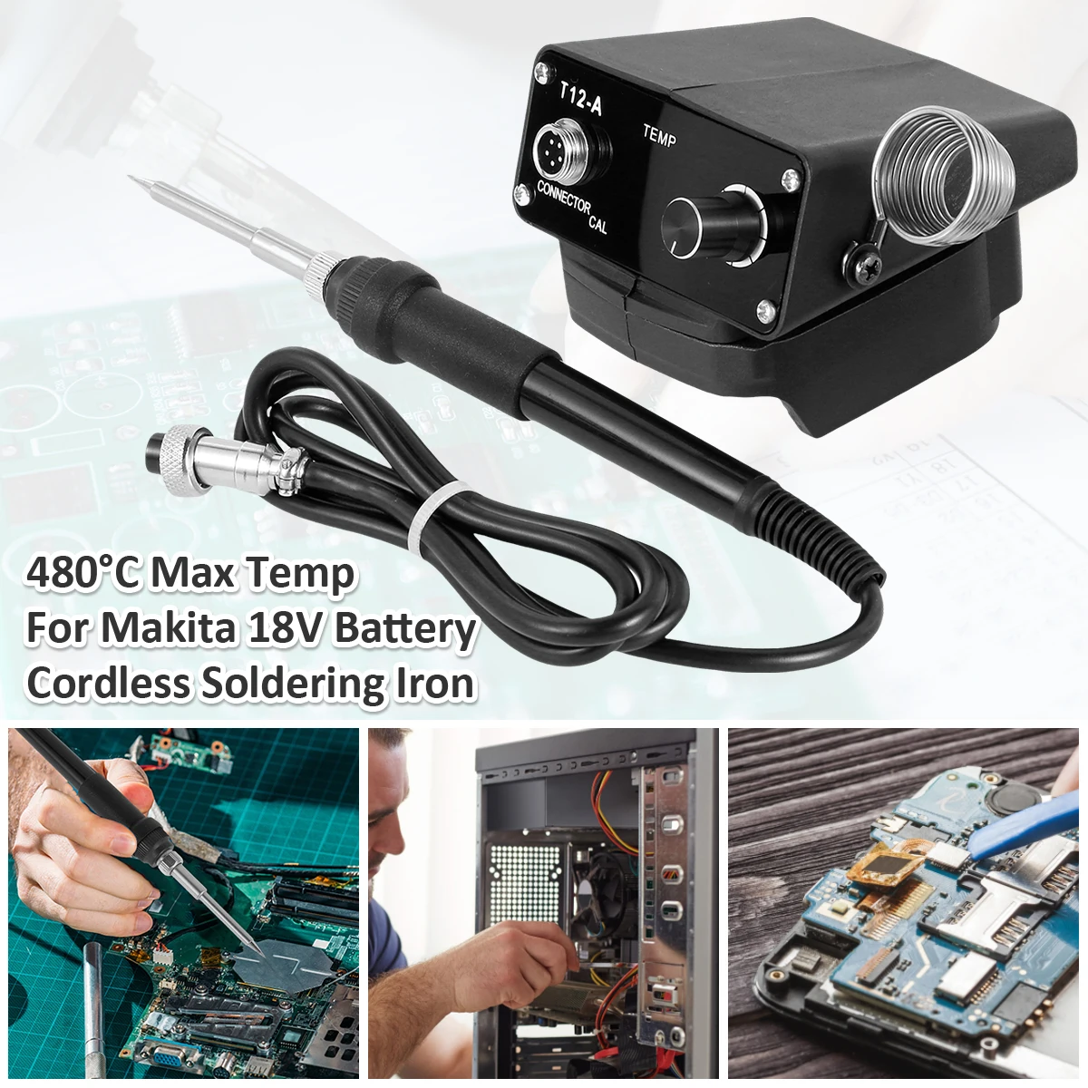 Cordless Electric Soldering Iron 500W Digital Soldering Station with Temperature Display 480°C  for Electronics Computer Phone