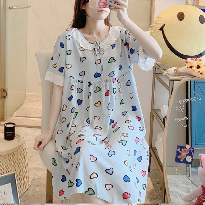Ladies Pajamas Lace Nightgown Cotton Silk Summer Style Sleep Dresses Women Student Sweet Nightdress