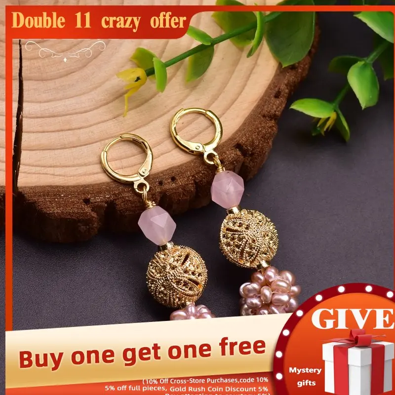 

GLSEEVO Fresh Water Pink Baroque Pearl Dangle Flower Earrings For Women Girls Daughter Cute Jewellery For Birthday Party GE0961B