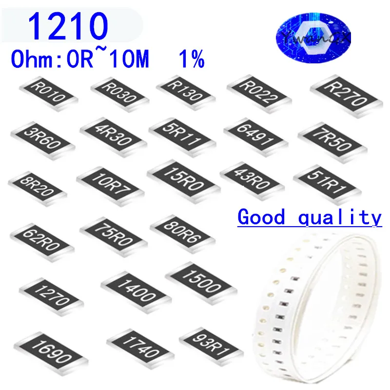 50Uds 1210 1% 1/2W resistencia SMD tipo Chip resistencias 0R ~ 10M 0R 10R 100R 220R 470R 1K 2,2 K 2,7 K 4,7 K 10K 100K 220K 5