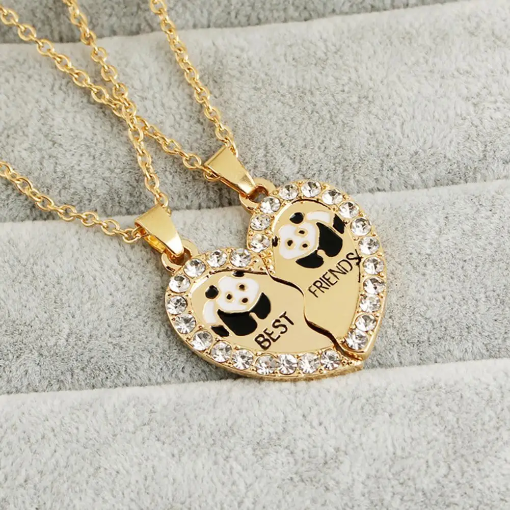 

2Pcs Shining Inlaid Rhinestone Friendship Necklaces Gift BEST FRIENDS Panda Heart Pendant Necklaces Jewelry Accessory