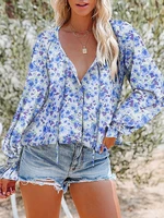 floral chiffon blouse tops for women 2022 autumn fashion v neck long sleeve loose elegant office shirt oversize casual blouse